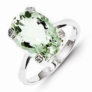 Sterling Silver w/Rhodium Green Amethyst & Diamond Ring