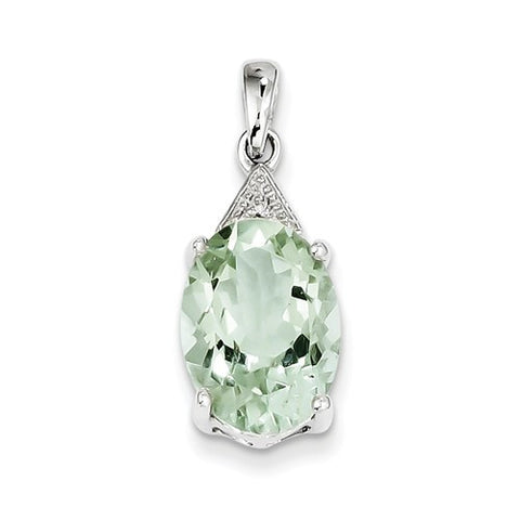 Sterling Silver Rhodium Green Quartz & Diamond pendant, Exquisite Pendants for Necklace