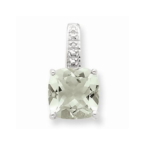Sterling Silver Rhodium Green Quartz & Diamond pendant, Fine Pendants for Necklace