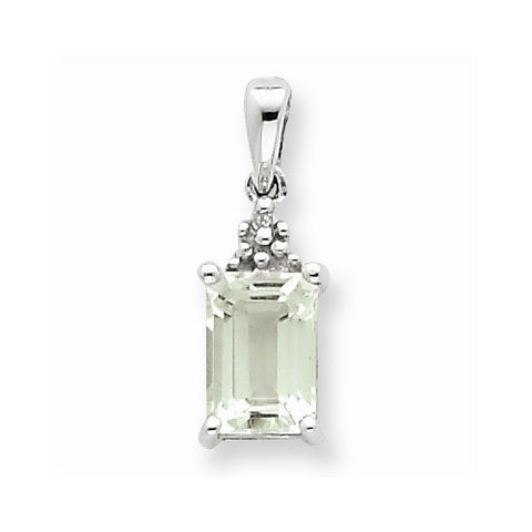 Sterling Silver Rhodium Green Quartz & Diamond pendant, Pendants for Necklace