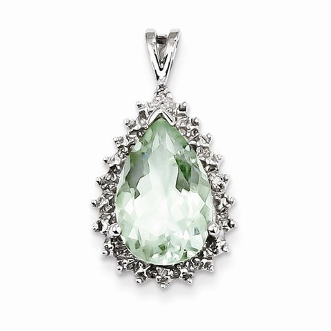 Sterling Silver Rhodium Green Quartz & Diamond Pear Pendant, Pendants for Necklace