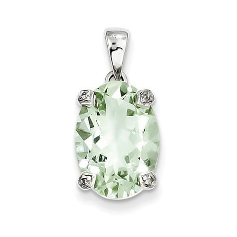 Sterling Silver Rhodium Green Quartz & Diamond Pendant, Gorgeous Pendants for Necklace