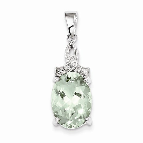 Sterling Silver Rhodium Green Quartz & Diamond Pendant, Lovely Pendants for Necklace