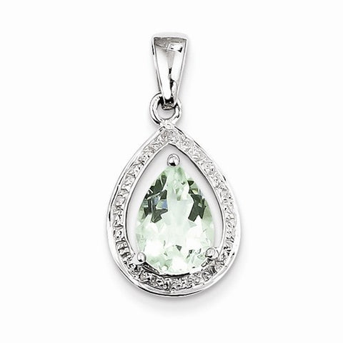 Sterling Silver Rhodium Green Quartz & Diamond Pendant, Stylish Pendants for Necklace
