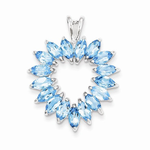 Sterling Silver Rhodium Marquise Swiss Blue Topaz Heart Pendant, Pendants for Necklace