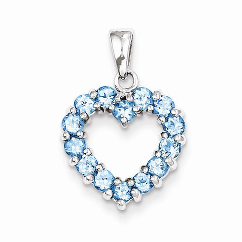 Sterling Silver Rhodium Light Swiss Blue Topaz Heart Pendant, Pendants for Necklace