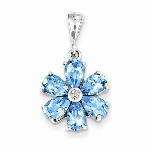 Sterling Silver Light Swiss Blue Topaz & Diamond Flower Pendant, Pendants for Necklace