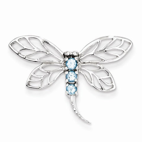 Sterling Silver Rhodium Light Swiss Blue Topaz Dragonfly Pendant, Pendants for Necklace