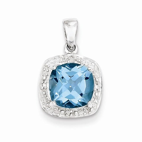 Sterling Silver Rhodium Light Swiss Blue Topaz Pendant, Alluring Pendants for Necklace