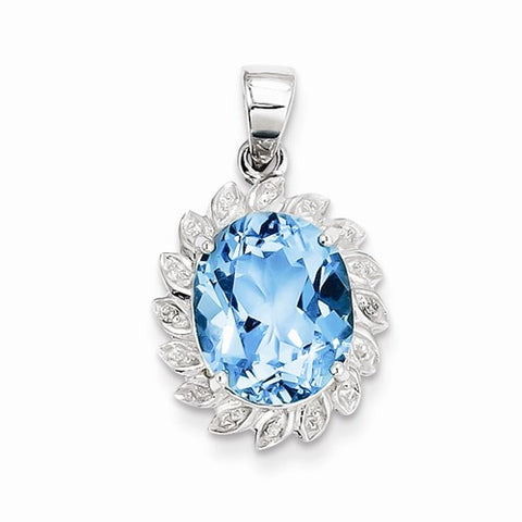 Sterling Silver Rhodium Light Swiss Blue Topaz Diamond Pendant, Charm