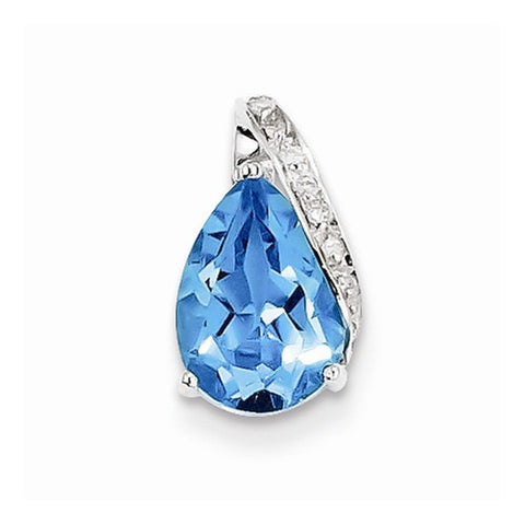Sterling Silver Rhodium Pear Swiss Blue Topaz Pendant, Pendants for Necklace