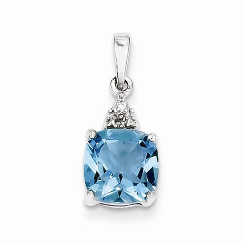 Sterling Silver Rhodium Lt Swiss Blue Topaz & Diamond Pendant, Pendants for Necklace
