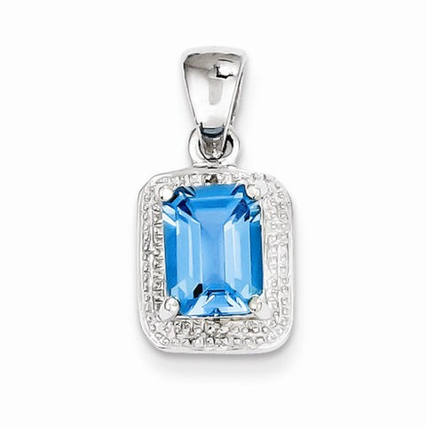 Sterling Silver Emerald-cut Lt Sw Blue Topaz & Diamond Pendant, Pendants for Necklace