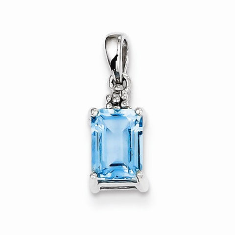 Sterling Silver Rhodium Light Swiss Blue Topaz & Diamond pendant, Exquisite Pendants for Necklace