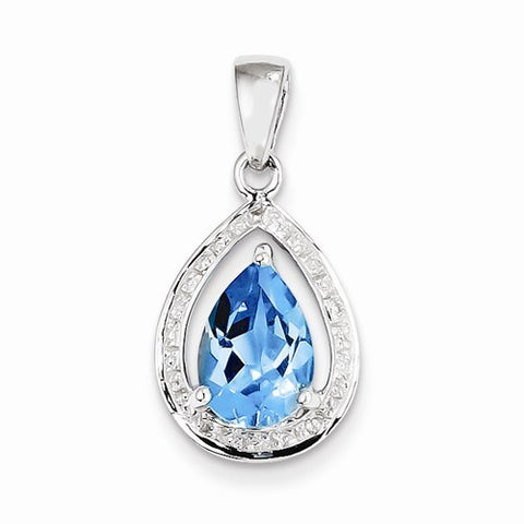 Sterling Silver Light Swiss Blue Topaz & Diamond pendant, Fine Pendants for Necklace