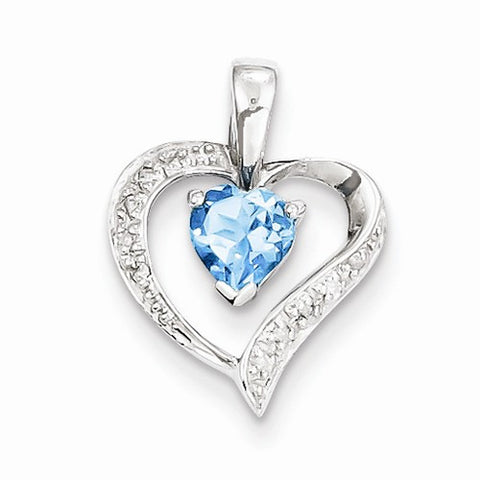 Sterling Silver Heart Swiss Blue Topaz & Diamond Heart Pendant, Pendants for Necklace