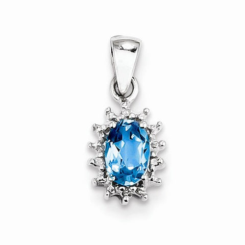 Sterling Silver Rhodium Light Swiss Blue Topaz & Diamond pendant, Classy Pendants for Necklace