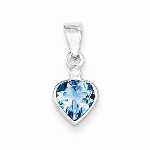 Sterling Silver Rhodium Light Swiss Blue Topaz Diamond Pendant, Charm