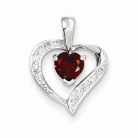 Sterling Silver Rhodium Heart Garnet & Diamond Heart Pendant, Pendants for Necklace