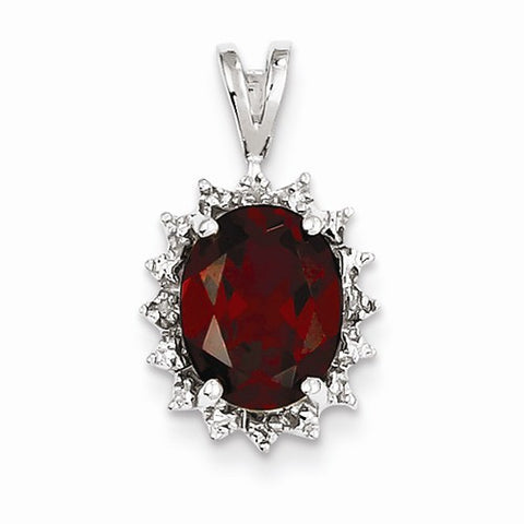 Sterling Silver Rhodium Garnet & Diamond pendant, Dazzling Pendants for Necklace