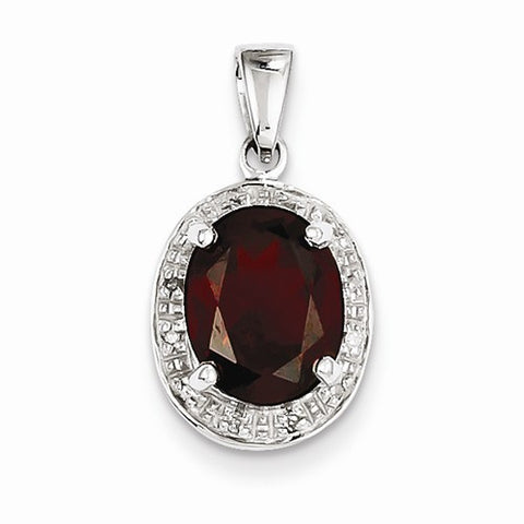 Sterling Silver Rhodium Garnet & Diamond pendant, Beautiful Pendants for Necklace