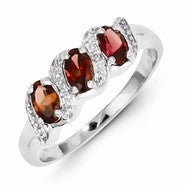 Sterling Silver w/Rhodium Garnet & Diamond Ring