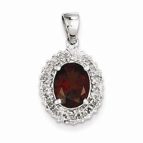 Sterling Silver Rhodium Garnet & Diamond pendant, Delightful Pendants for Necklace