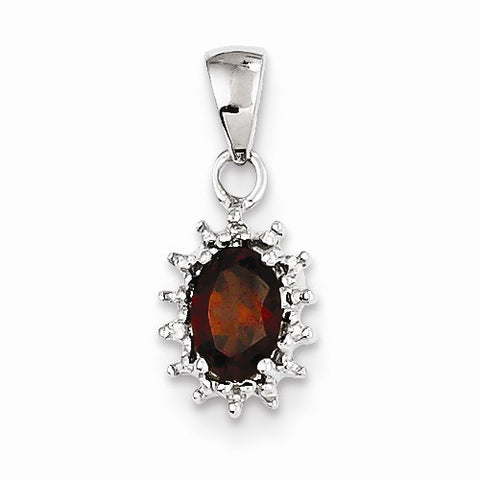 Sterling Silver Rhodium Garnet & Diamond pendant, Exquisite Pendants for Necklace