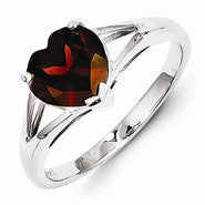 Sterling Silver w/Rhodium Garnet Ring
