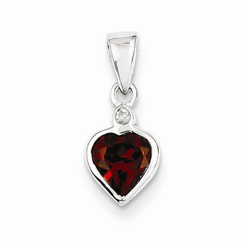 Sterling Silver Rhodium Garnet Diamond Pendant, Pendants for Necklace