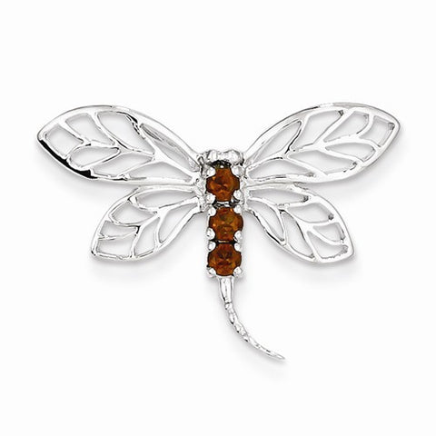 Sterling Silver Rhodium Garnet Dragonfly Pendant, Pendants for Necklace