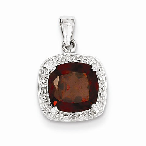 Sterling Silver Rhodium Garnet & Diamond pendant, Gorgeous Pendants for Necklace