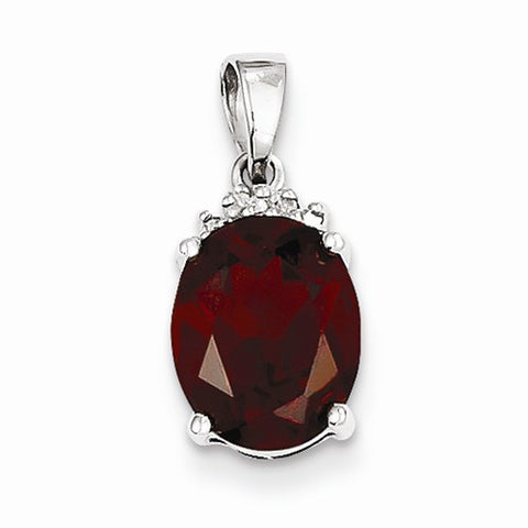 Sterling Silver Rhodium Garnet & Diamond pendant, Lovely Pendants for Necklace