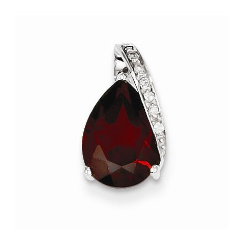 Sterling Silver Rhodium Pear Garnet Pendant, Pendants for Necklace