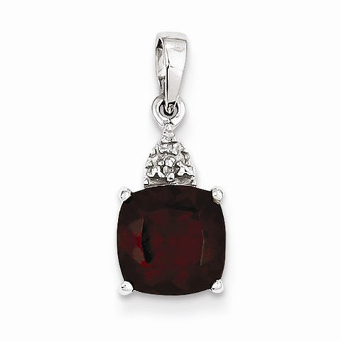 Sterling Silver Rhodium Garnet & Diamond pendant, Classy Pendants for Necklace