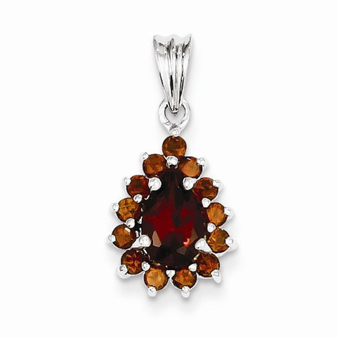 Sterling Silver Rhodium Garnet Pear-shaped Pendant, Pendants for Necklace