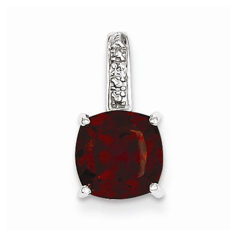Sterling Silver Rhodium Garnet & Diamond pendant, Alluring Pendants for Necklace