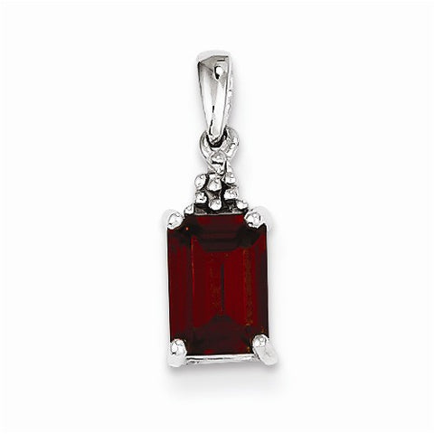 Sterling Silver Rhodium Garnet & Diamond pendant, Appealing Pendants for Necklace