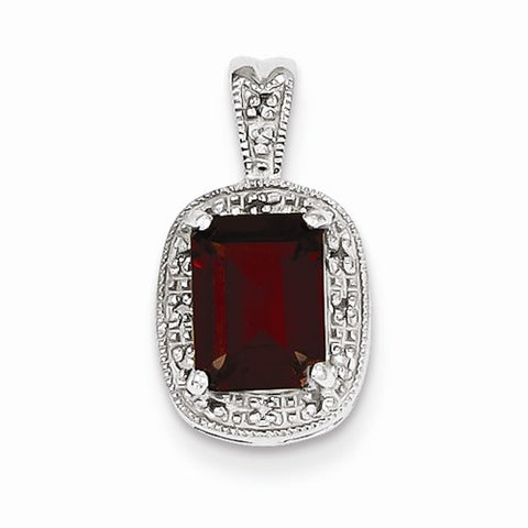 Sterling Silver Rhodium Garnet & Diamond pendant, Charm