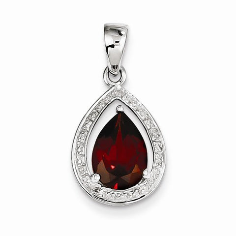 Sterling Silver Rhodium Garnet & Diamond pendant, Adorable Pendants for Necklace