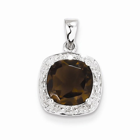 Sterling Silver Rhodium Smokey Quartz & Diamond pendant, Beautiful Pendants for Necklace