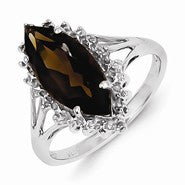 Sterling Silver w/Rhodium Smokey Quartz Diamond Ring