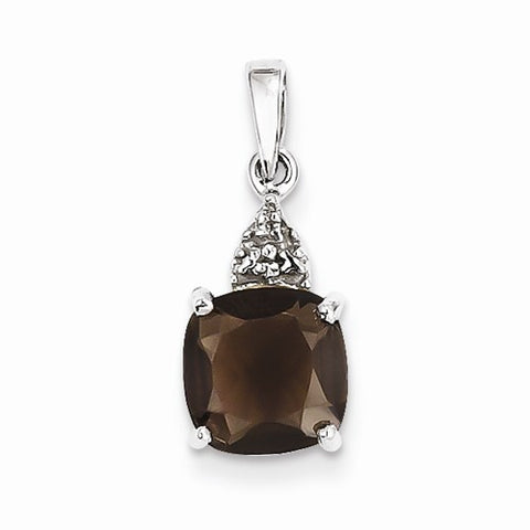 Sterling Silver Rhodium Smokey Quartz & Diamond pendant, Pendants for Necklace