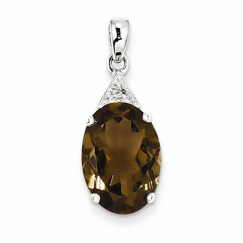 Sterling Silver Rhodium Smokey Quartz & Diamond pendant, Pretty Pendants for Necklace