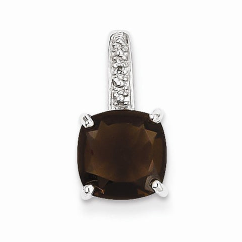 Sterling Silver Rhodium Smokey Quartz & Diamond pendant, Gorgeous Pendants for Necklace
