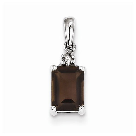 Sterling Silver Rhodium Smokey Quartz & Diamond pendant, Lovely Pendants for Necklace