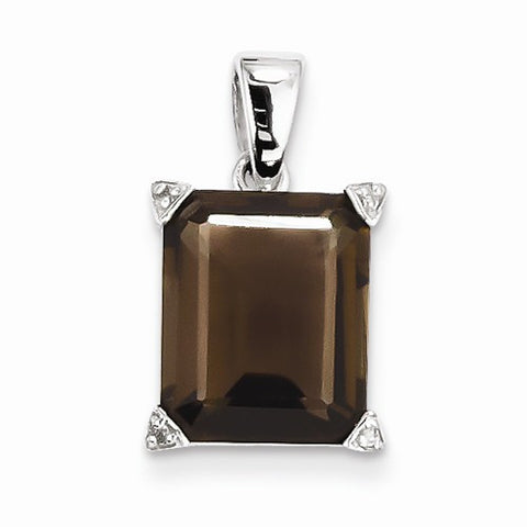Sterling Silver Rhodium Smokey Quartz Diamond pendant, Alluring Pendants for Necklace