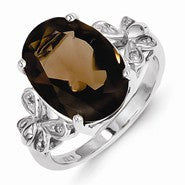 Sterling Silver w/Rhodium Smokey Quartz Diamond Ring
