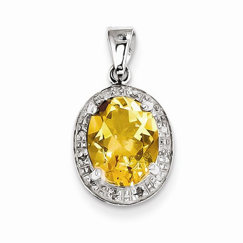 Sterling Silver Rhodium Pear Citrine & Diamond Pendant, Pendants for Necklace