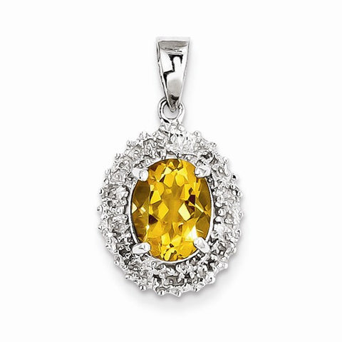 Sterling Silver Rhodium Citrine & Diamond pendant, Beautiful Pendants for Necklace